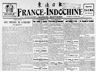ベトナムの仏語日刊紙『東法日報』1931年10月9日。 左の論壇欄にクインの岡倉書評。